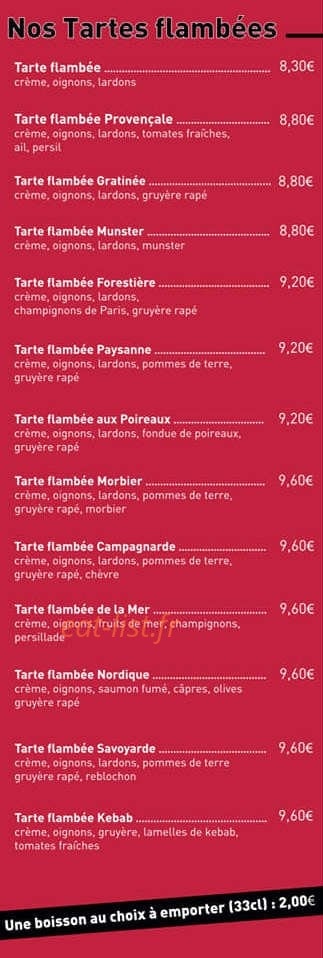 Carte et menu de Pizz a scey ici à Scey-sur-Saône-et-Saint-Albin — les tartes flambées