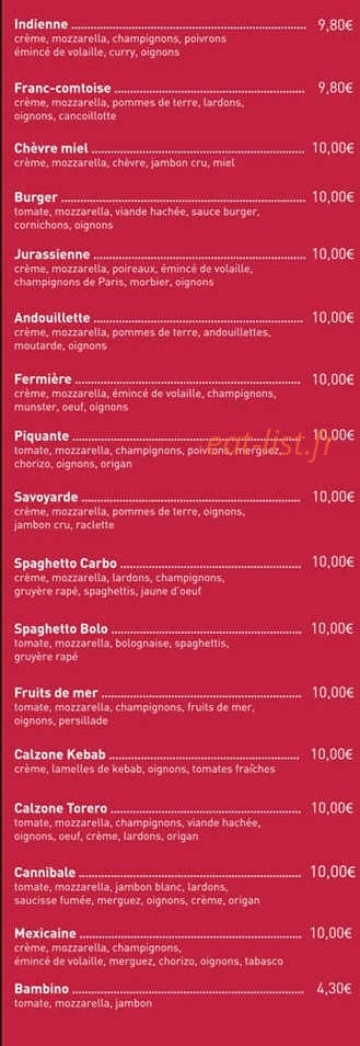 Carte et menu de Pizz a scey ici à Scey-sur-Saône-et-Saint-Albin — pizzas suite