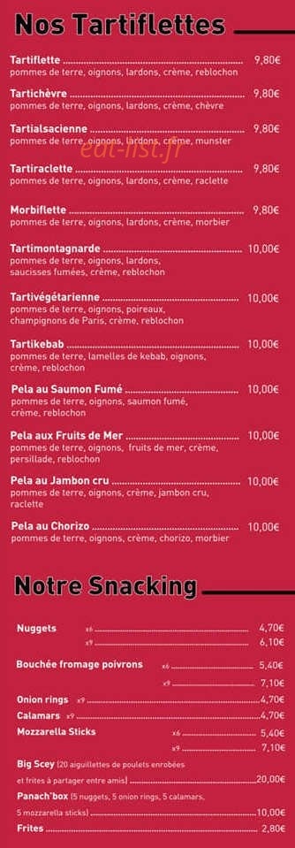 Carte et menu de Pizz a scey ici à Scey-sur-Saône-et-Saint-Albin — les tartiflttes