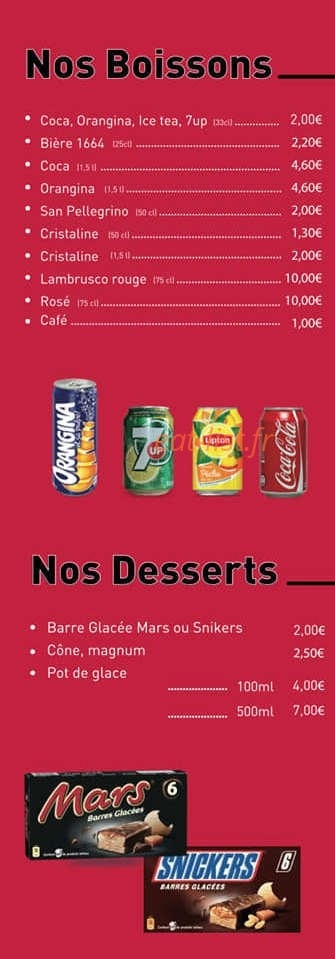 Carte et menu de Pizz a scey ici à Scey-sur-Saône-et-Saint-Albin — les boissons et desserts