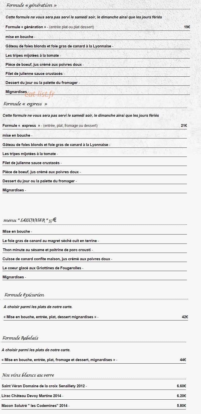 Auberge Fleurie — carte page 1