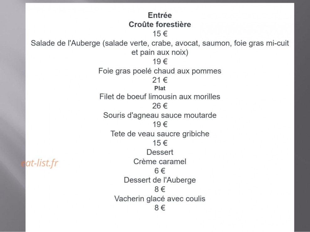 Auberge de Frahier — carte page 1