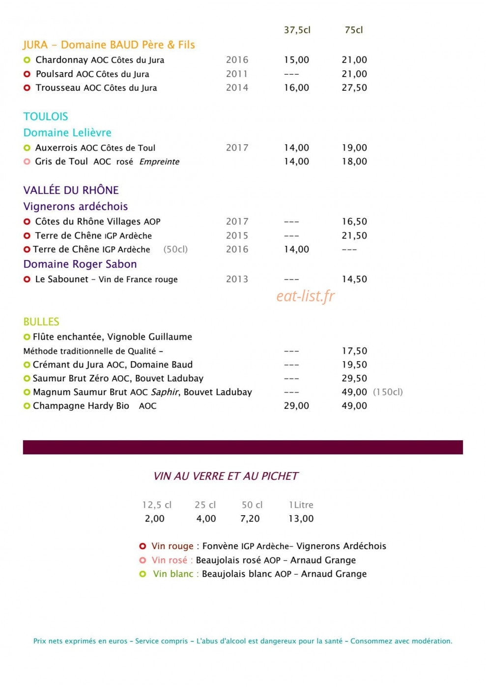 Auberge des Sources — carte page 7