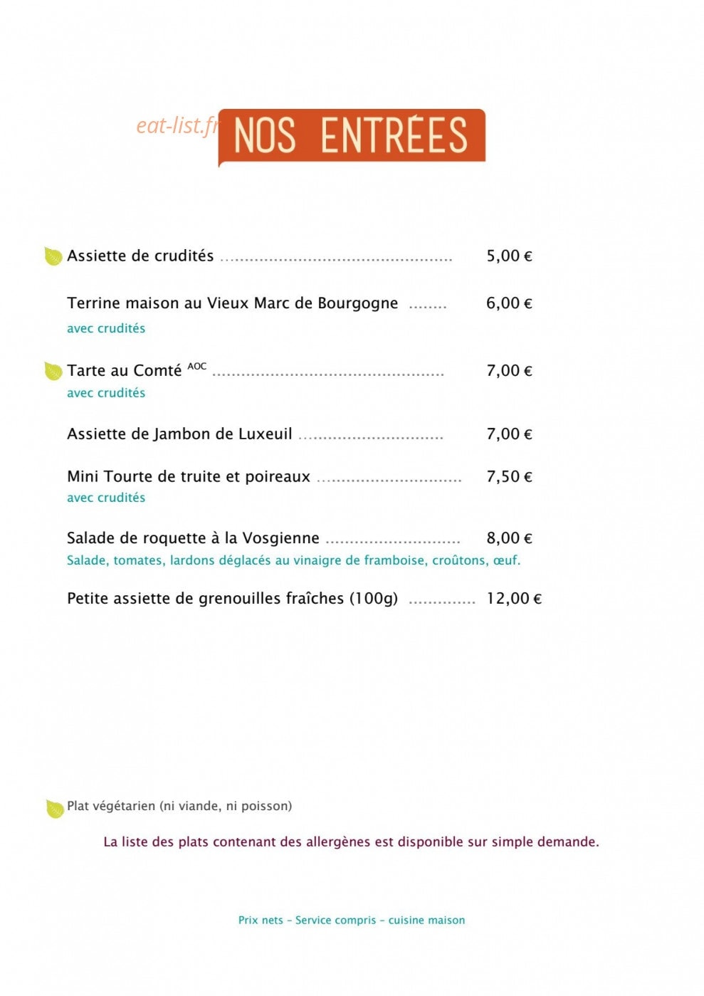 Auberge des Sources — carte page 1