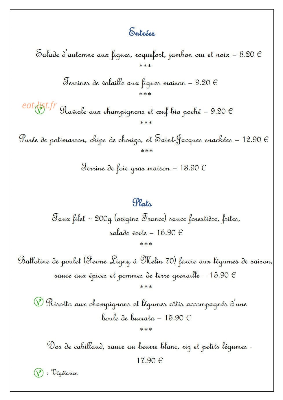 Restaurant Félicie — carte page 2