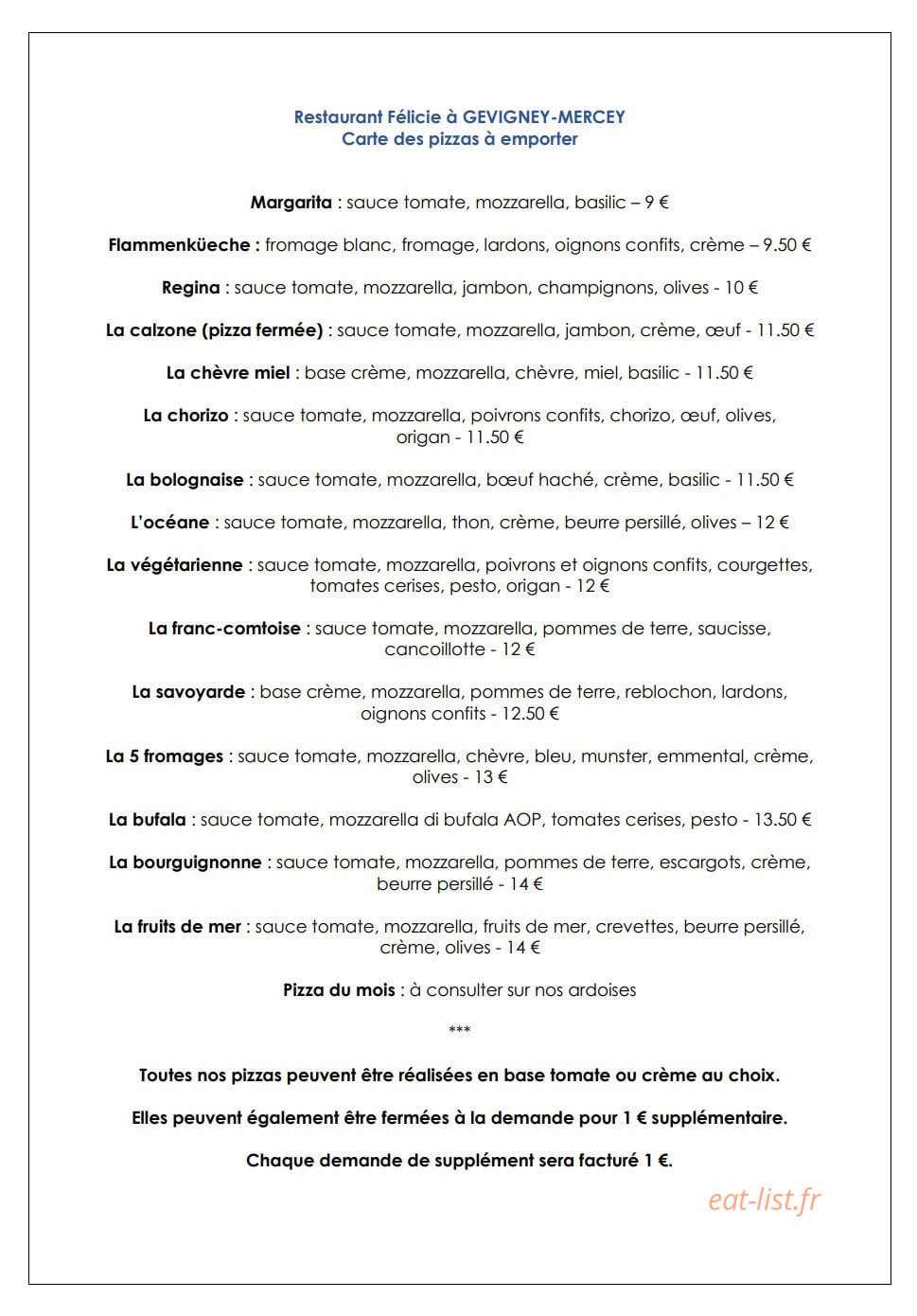 Restaurant Félicie — carte page 1