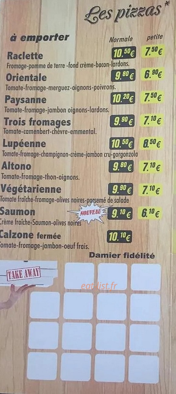 Carte et menu de Pizzeria Di U Carettu à Saint Loup sur Semouse — Les pizzas