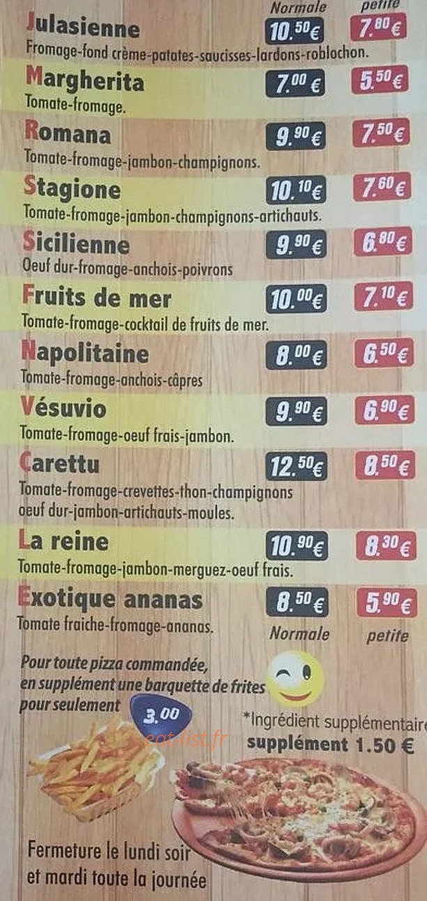Carte et menu de Pizzeria Di U Carettu à Saint Loup sur Semouse — Les pizzas suite
