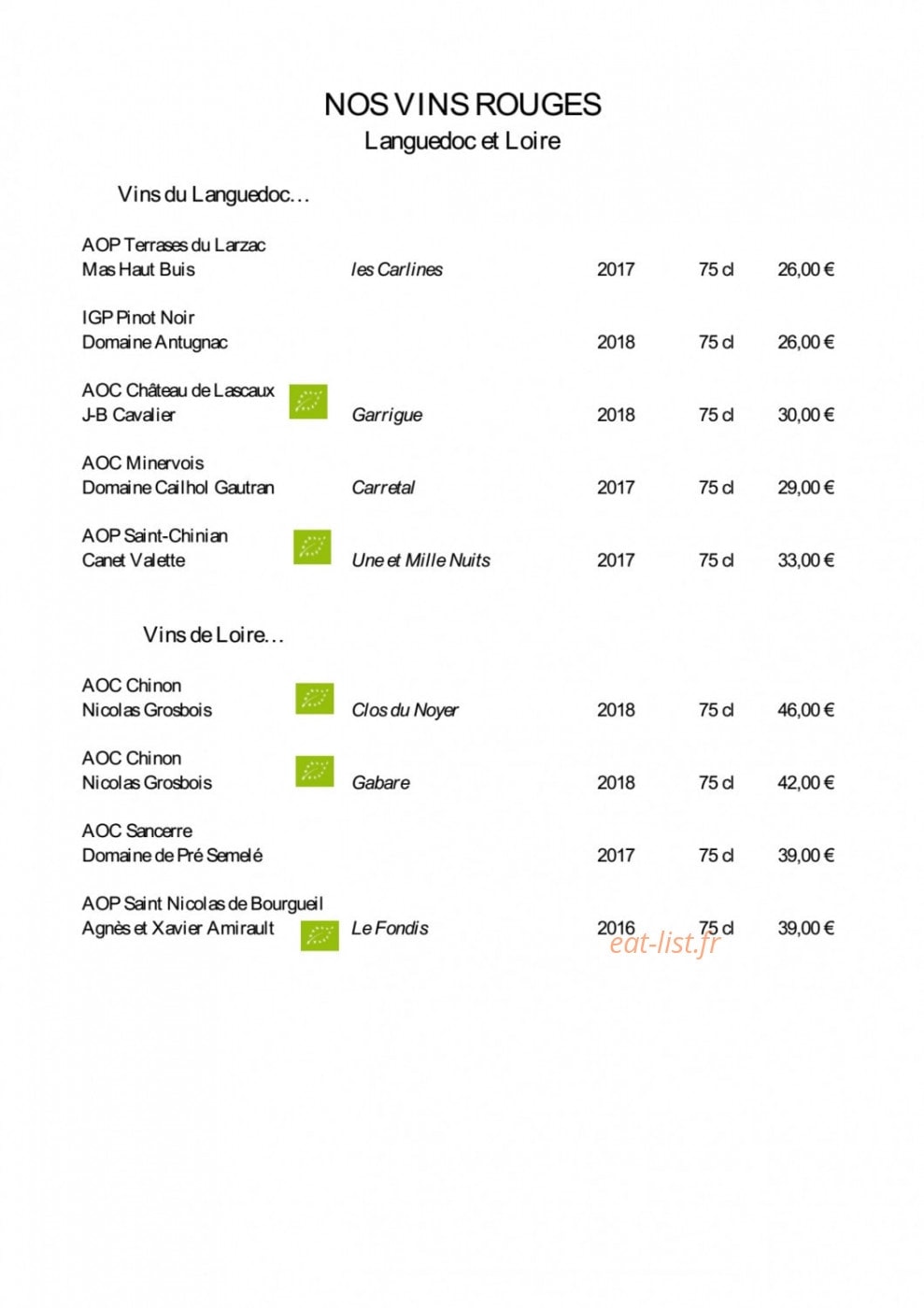 Cassis Restaurant — carte page 14