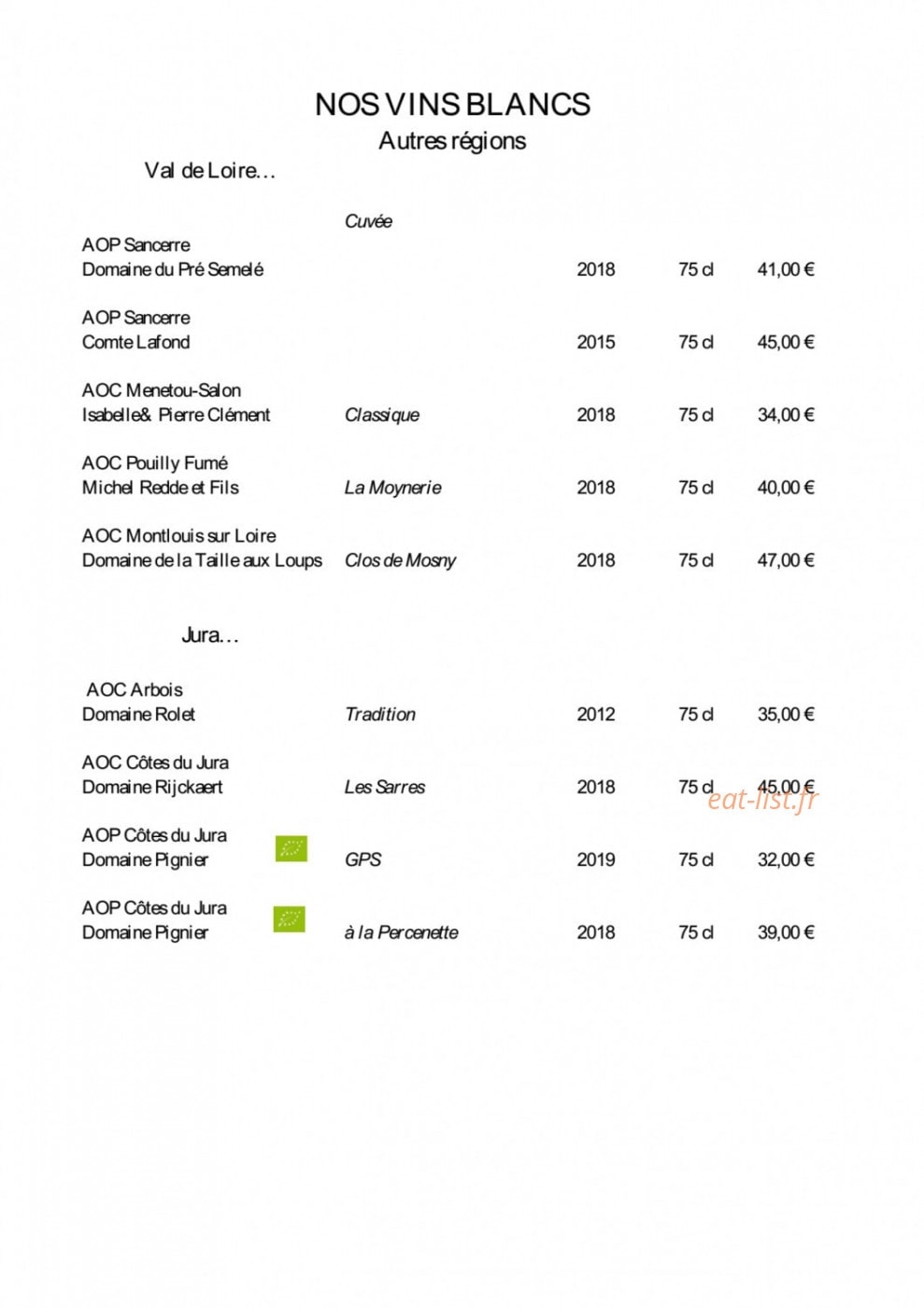 Cassis Restaurant — carte page 7
