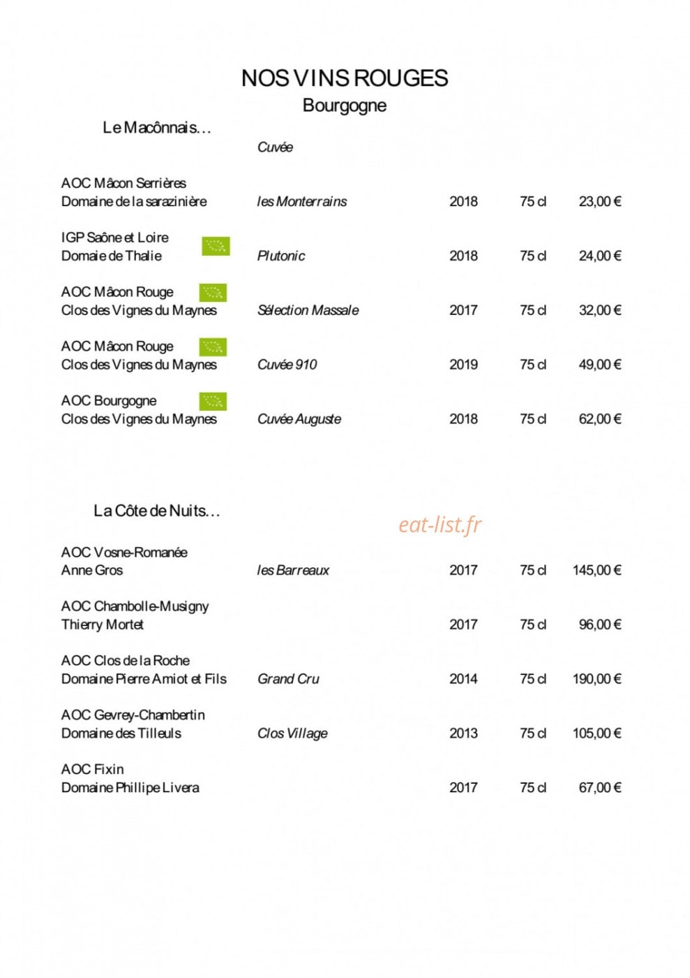 Cassis Restaurant — carte page 10