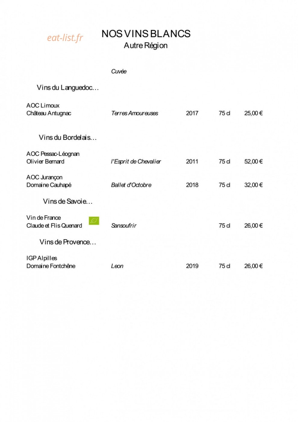 Cassis Restaurant — carte page 8