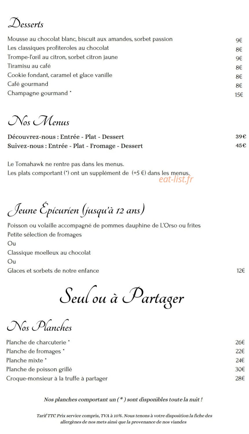 L’Orso — carte page 2
