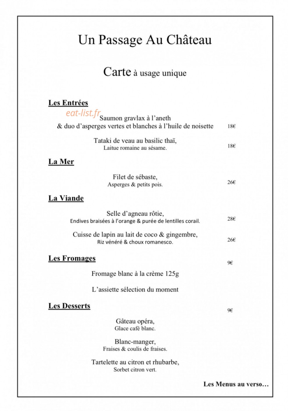 Un Passage au Château — carte page 1