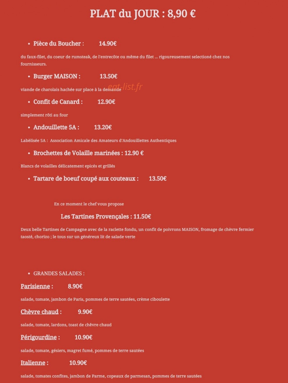 Brasserie Saint Laurent — carte page 1