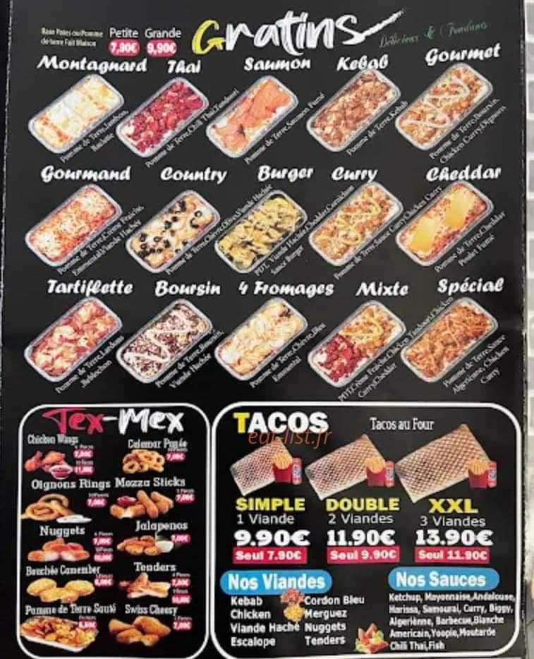 Carte et menu de Dallas Food à Chalon sur Saone — Gratins