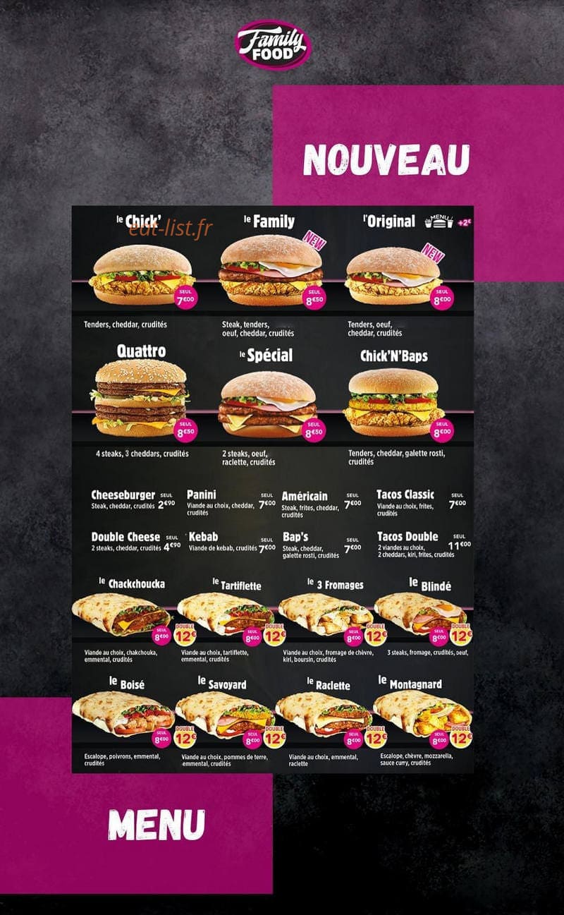 Family Food — carte page 3