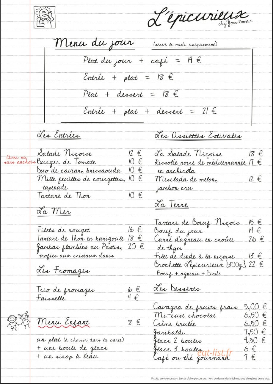 L'épicurieux — carte page 1