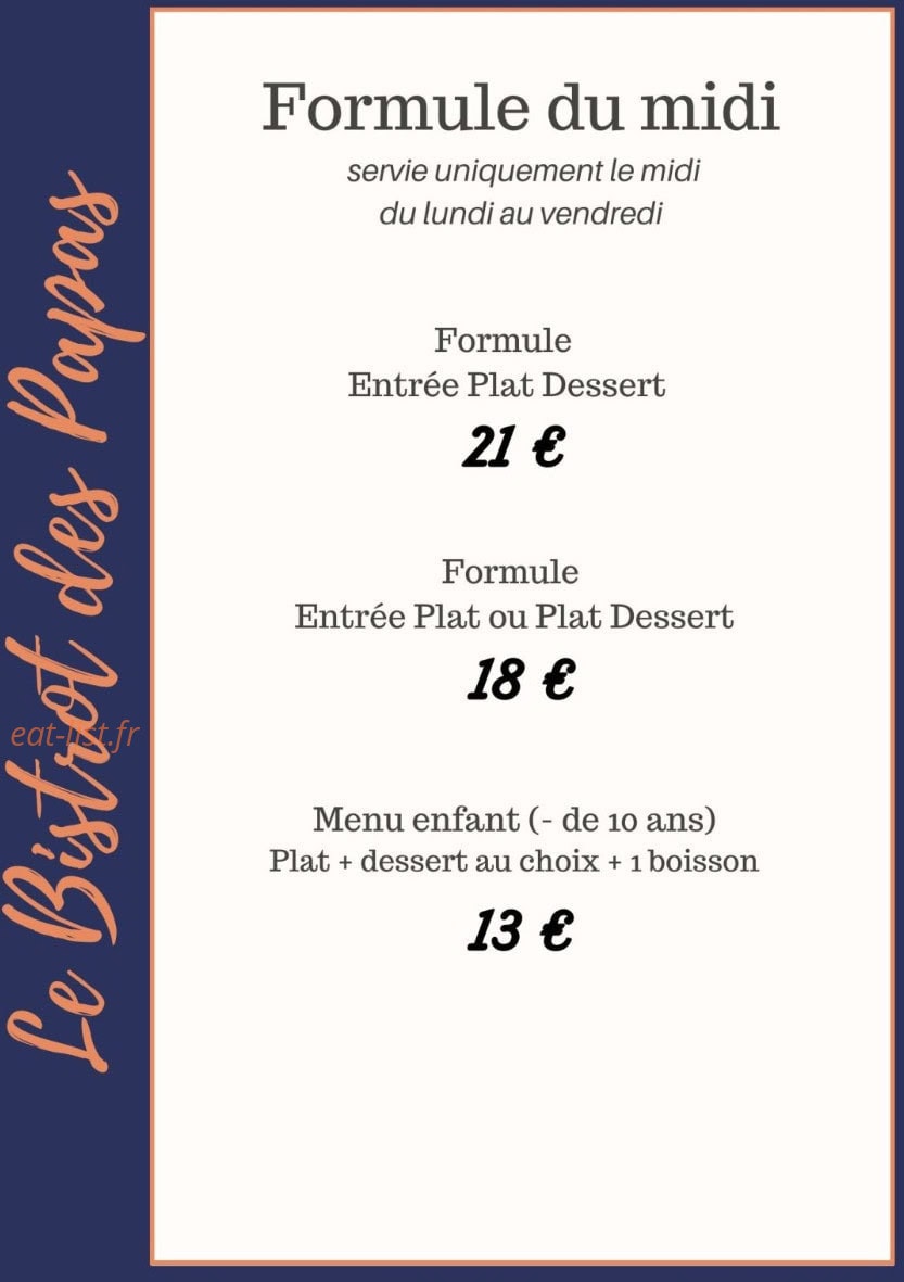 Le Bistrot des Papas — carte page 1