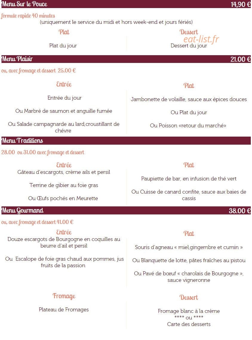 Le restaurant de la maison des vins — carte page 1