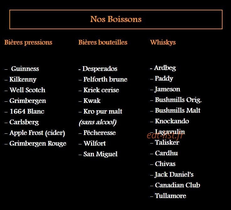 Paddy Brophy's — carte page 1