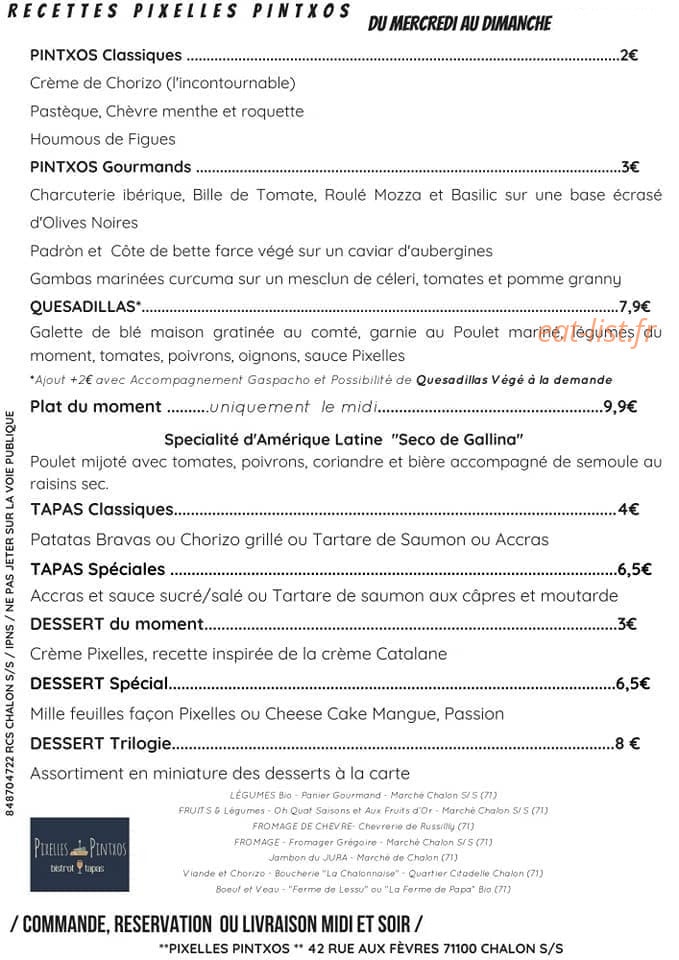 Pixelles Pintxos — carte page 1
