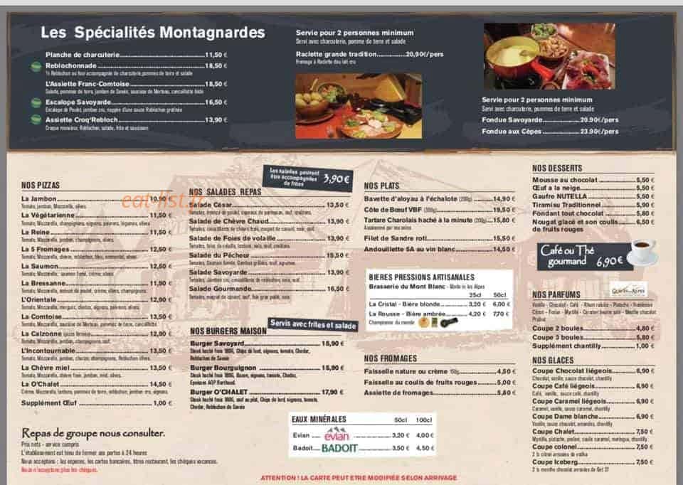 O'Chalet — carte page 1