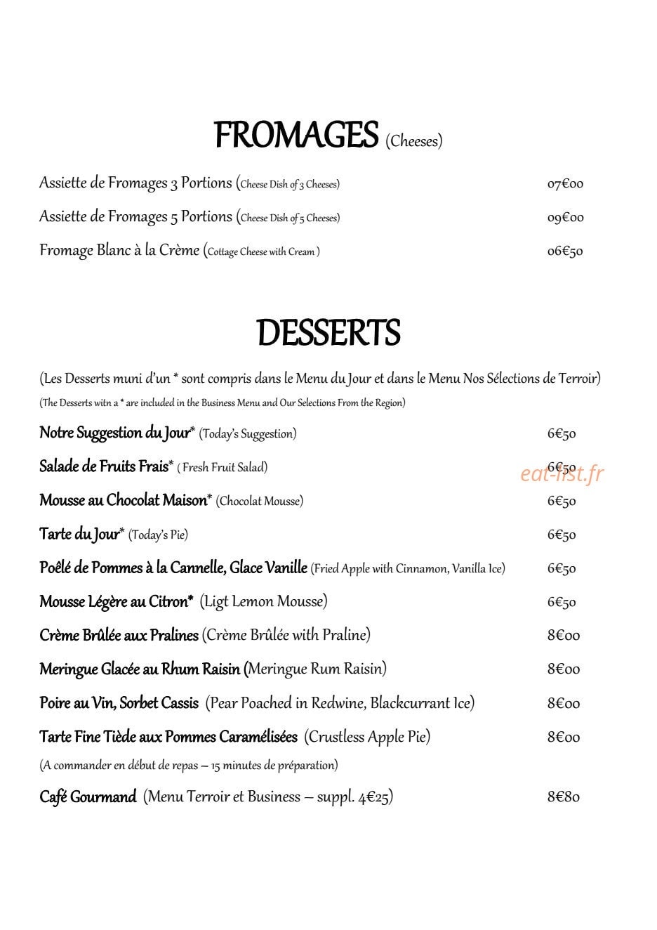 Restaurant des Grands Crus — carte page 8