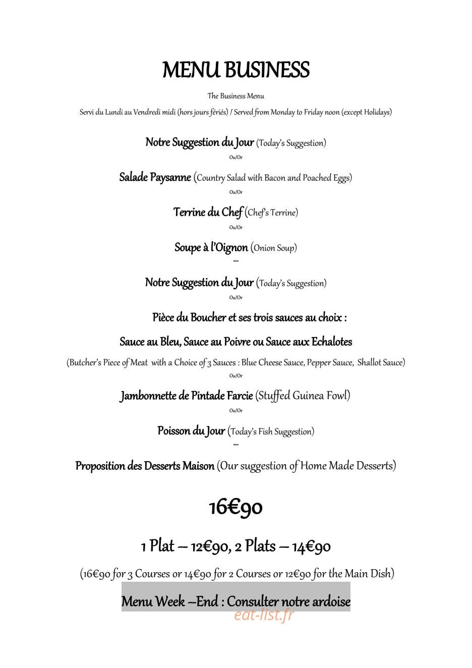 Restaurant des Grands Crus — carte page 2