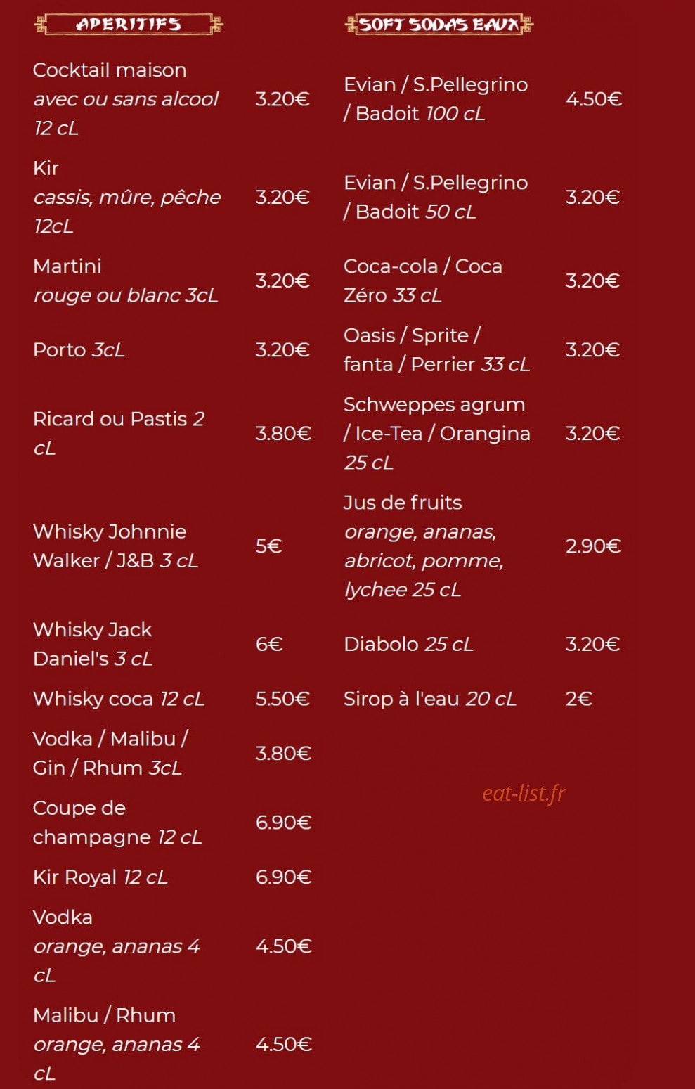 Saveurs d'Asie — carte page 1