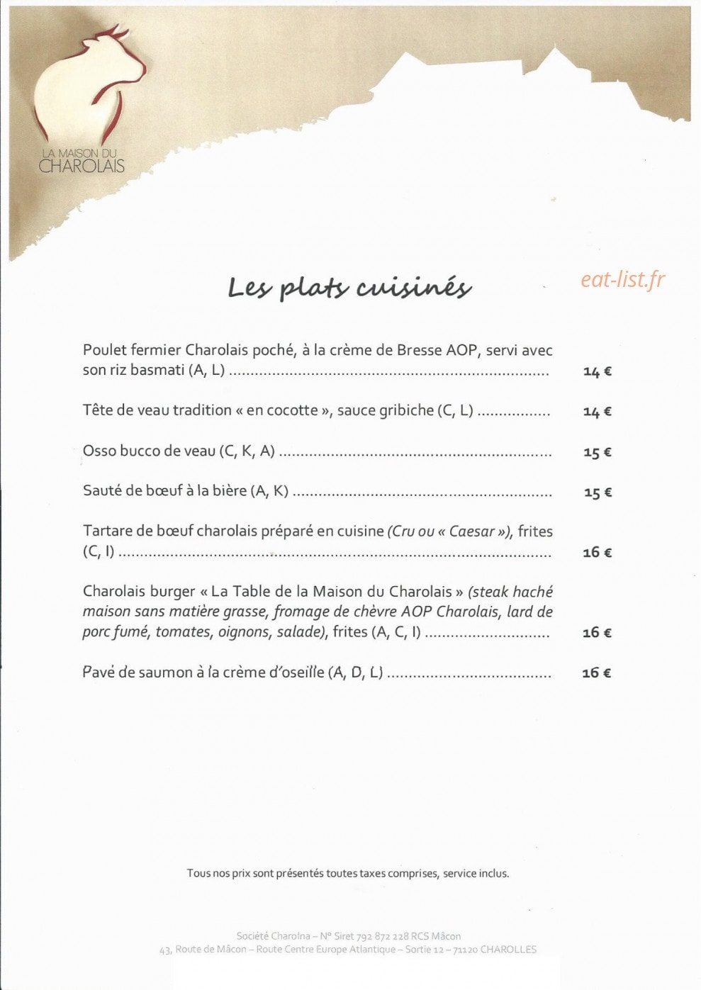 La Table — carte page 2