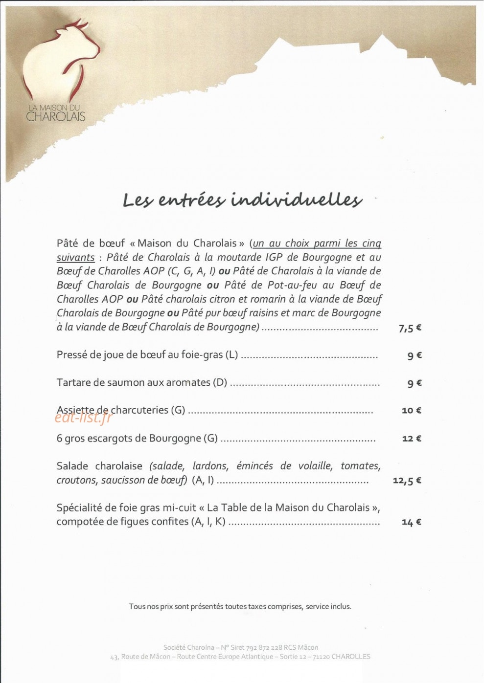 La Table — carte page 1
