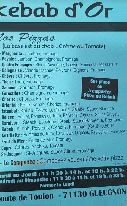 Kebab d'or — carte page 1