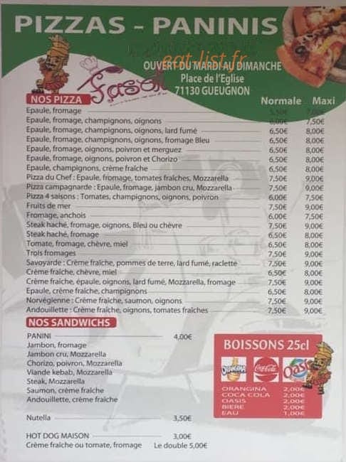 Pizza Fasoli — carte page 1