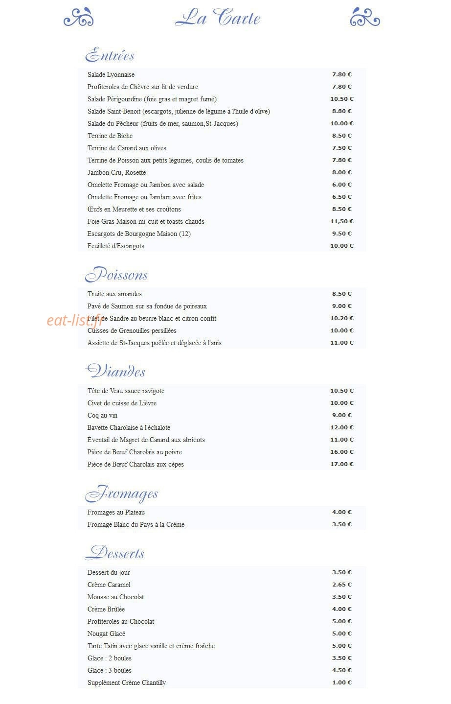 Restaurant Saint-Benoit — carte page 1