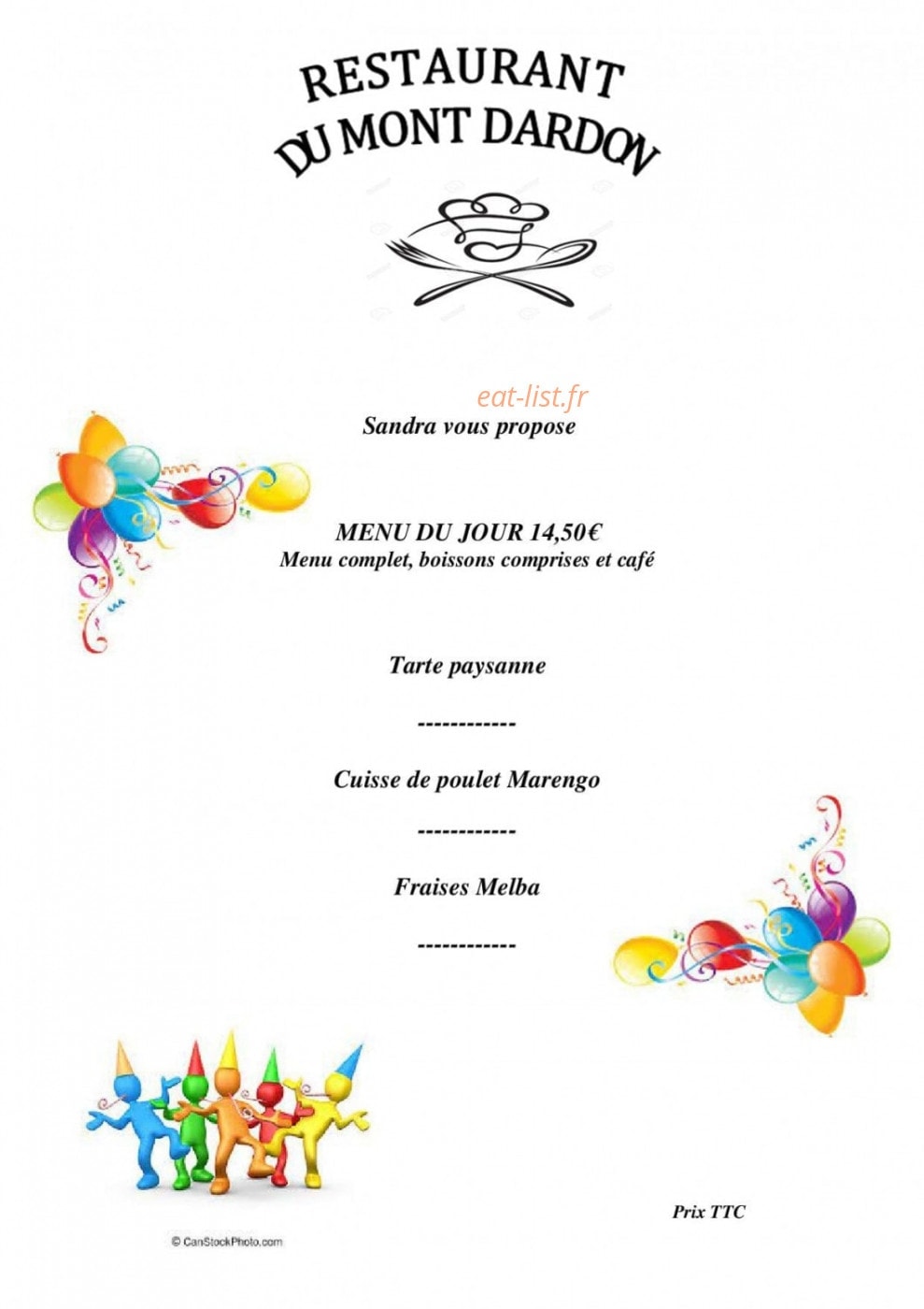 Restaurant Du Mont Dardon — carte page 2