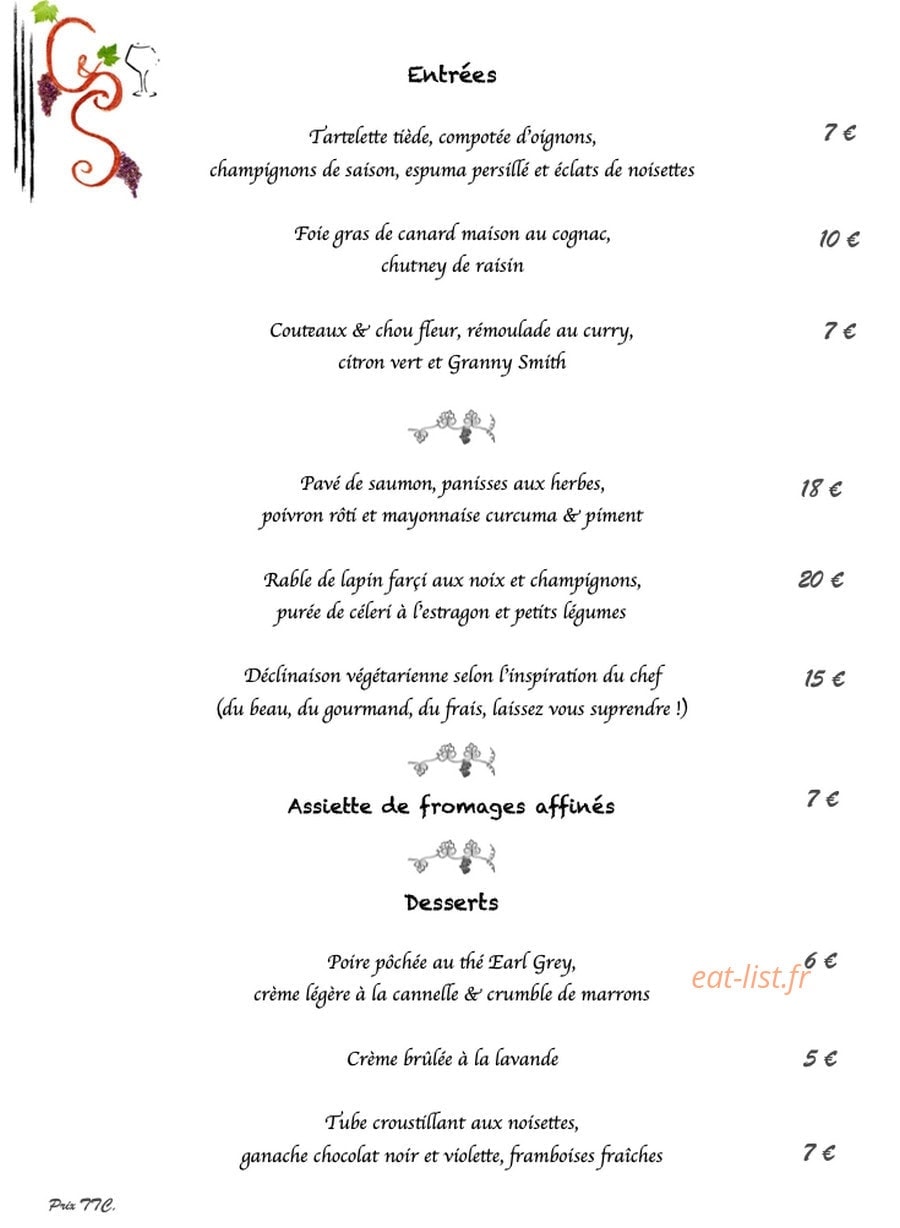 Cepages et Saveurs — carte page 1