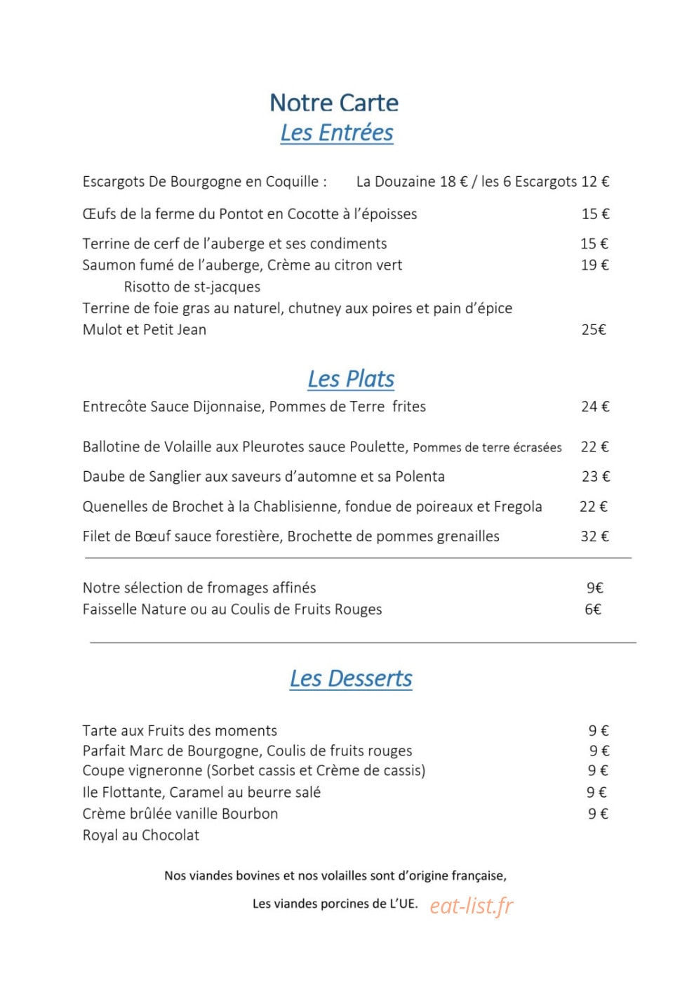 Auberge du Camp Romain — carte page 1
