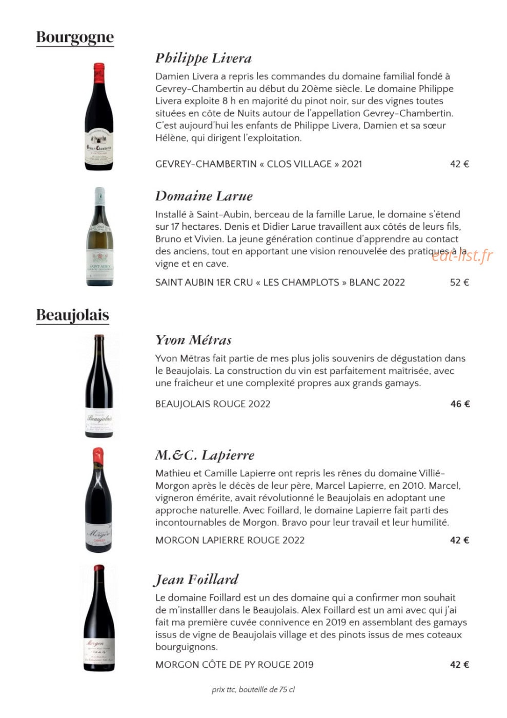 Chez Armand — carte page 17