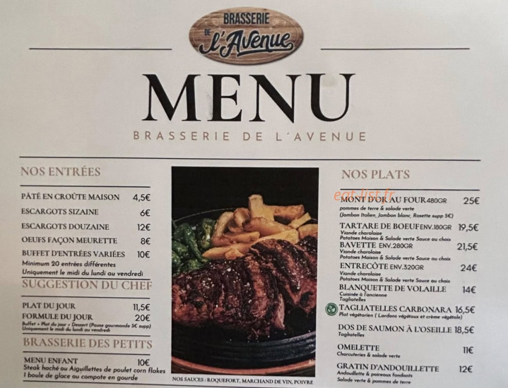 Brasserie de l'Avenue — carte page 1