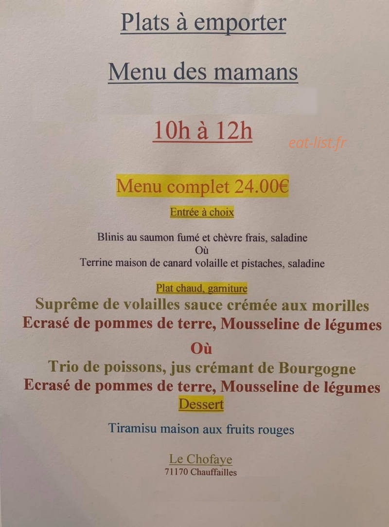 Restaurant Le Chofaye — carte page 1