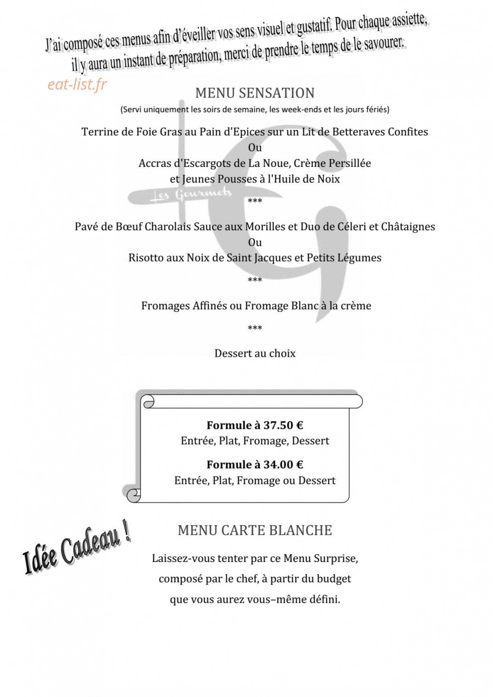 Les Gourmets — carte page 1