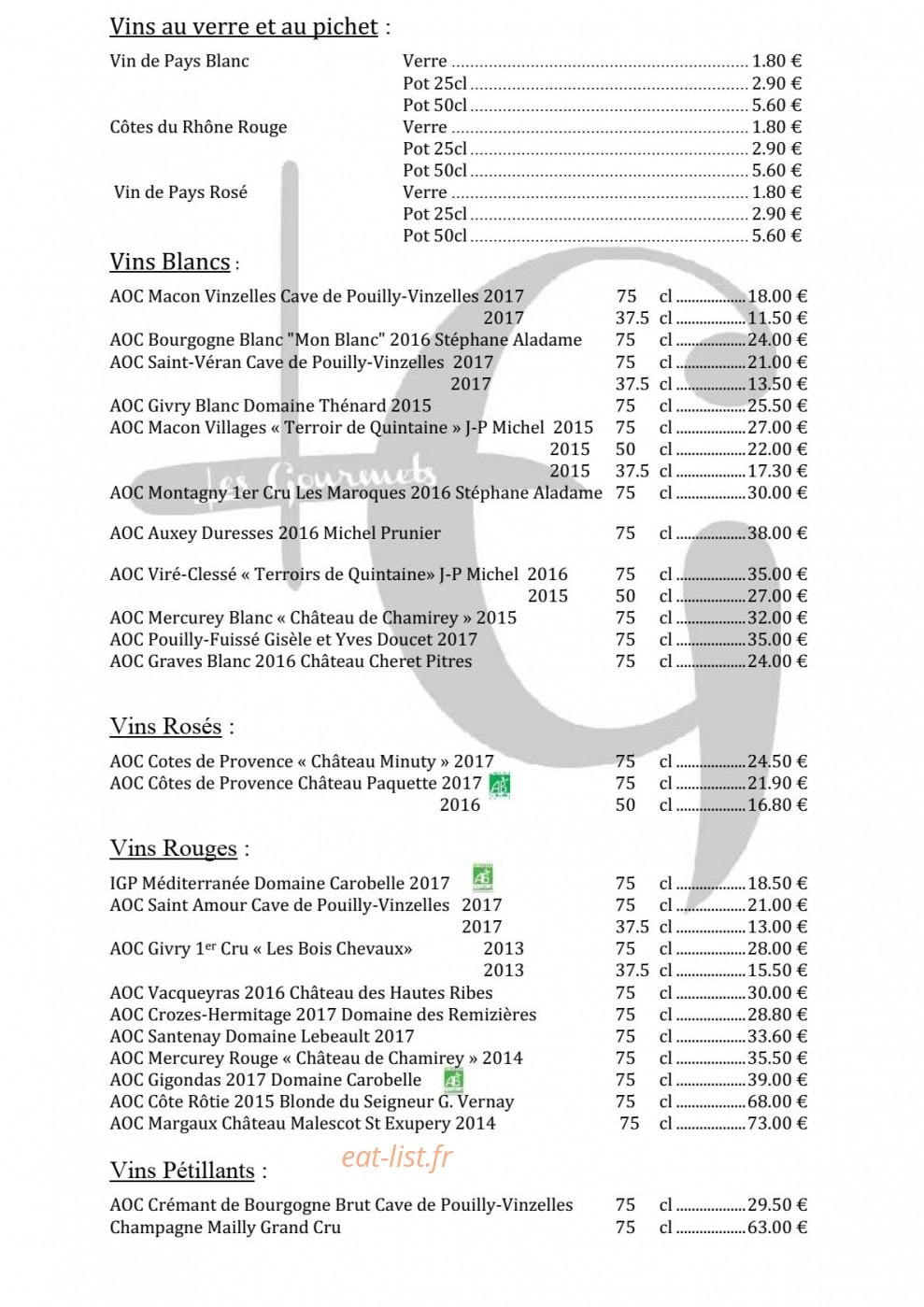 Les Gourmets — carte page 6
