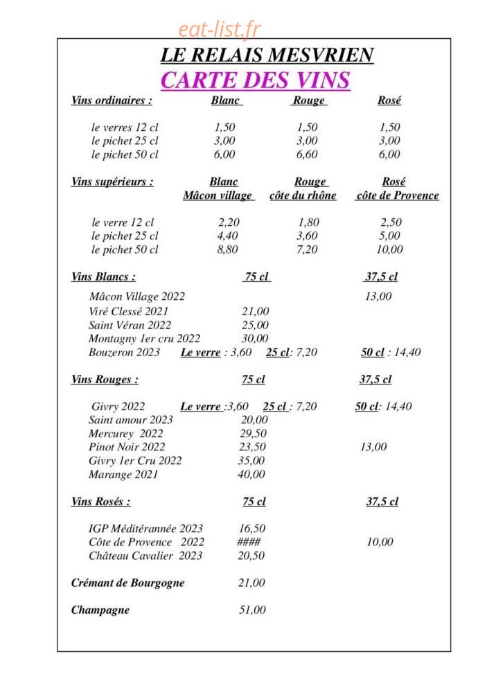 Le Relais Mesvrien — carte page 7