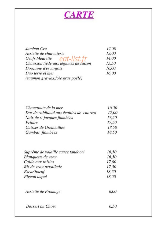 Le Relais Mesvrien — carte page 1