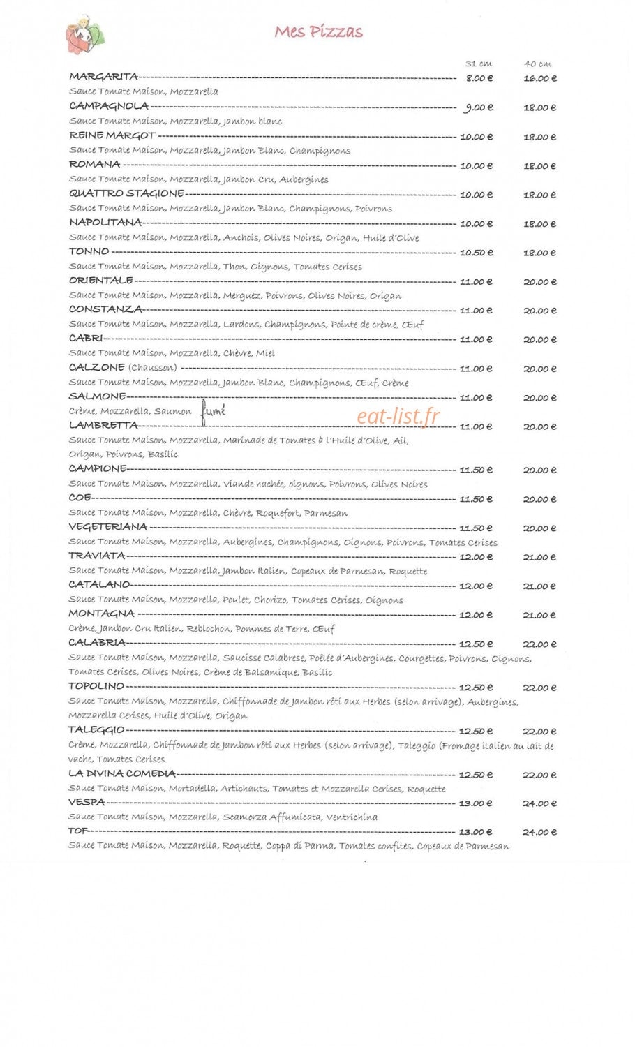 Calabria pizzeria — carte page 1