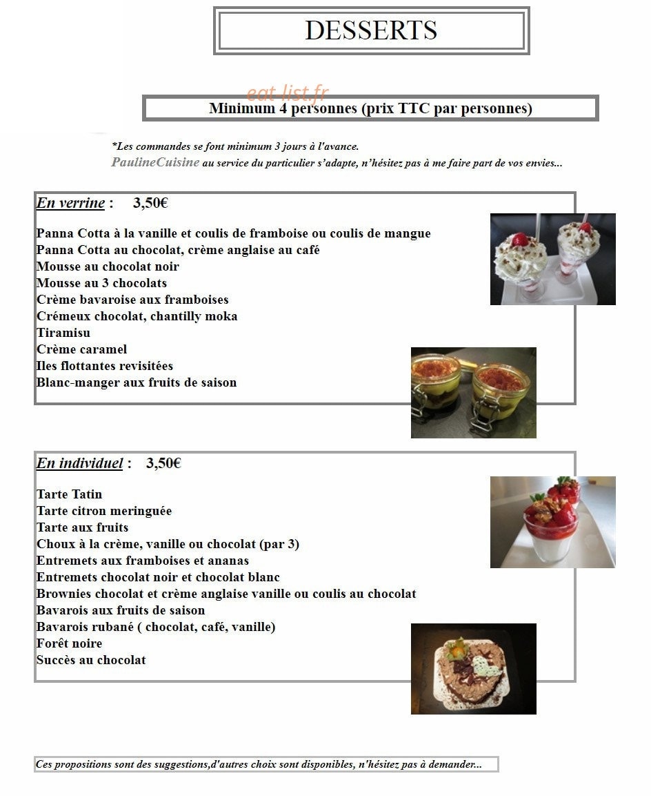 Pauline Cuisine — carte page 4