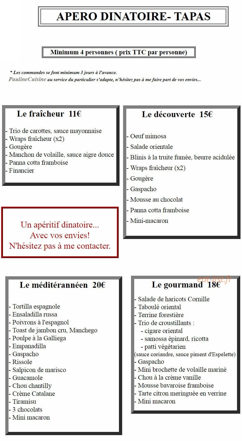 Pauline Cuisine — carte page 1