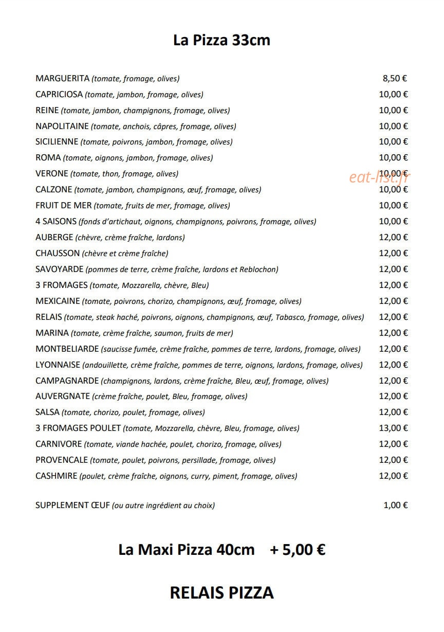 Relais pizza — carte page 2