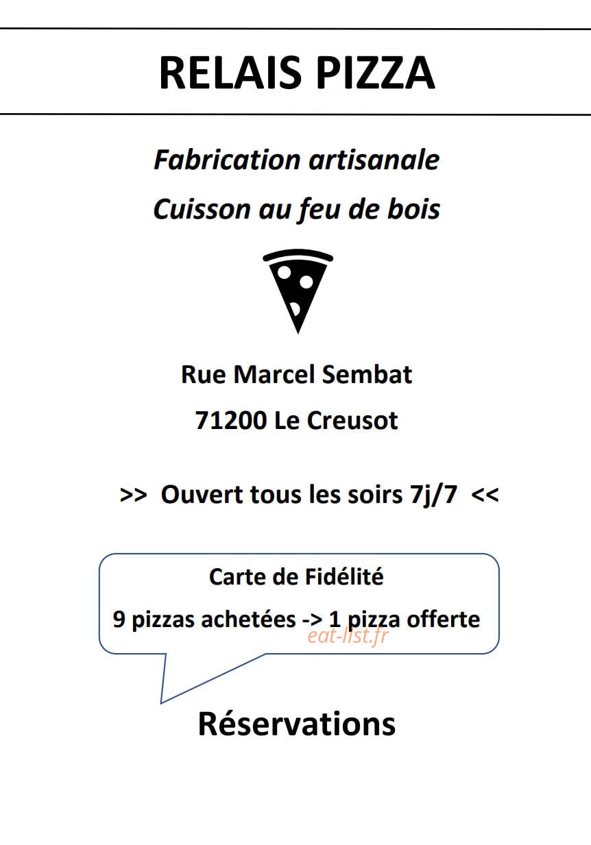 Relais pizza — carte page 1